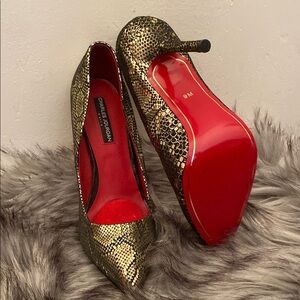 Charles Jourdan Gold and Red Stiletto Heels